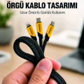 BUĞZ USB 3ü 1 Arada Şarj Kablosu 240W PD Destekli Çoklu Şarj Kablosu