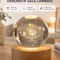 BUĞZ USB Bağlantılı Işıklı Kristal Küre Modern Ahşap Tabanlı Dekor