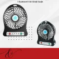  USB Girişli Taşınabilir Masaüstü Mini Fan – 3 Kademeli Hız, Şarjlı, Işıklı, Sessiz Çalışma