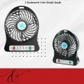  USB Girişli Taşınabilir Masaüstü Mini Fan – 3 Kademeli Hız, Şarjlı, Işıklı, Sessiz Çalışma