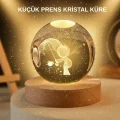 BUĞZ USB LED 3D Küçük Prens Kristal Küre Ahşap Standlı Gece Lambası
