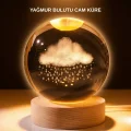 BUĞZ USB LED 3D Yağmur Bulutu Kristal Küre Sıcak Işıklı Ahşap Standlı Gece Lambası