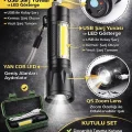 BUĞZ USB Şarjlı Zoomlu Mini El Feneri Q5 Güçlü Işık Yan COB LED SOS Mod Kutulu Taşınabilir