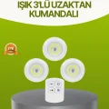  Uzaktan Kumandalı 3 Lü Kablosuz Led Spot Lamba Seti Yapışkanlı Pratik Kullanım