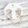 BUĞZ Uzay Model Pirinç Gold Renk Zincir Bağlantılı Ear Cuff Küpe Seti