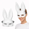 BUĞZ Uzun Kulaklı Beyaz Lüks Tavşan Maskesi