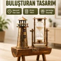 BUĞZ Vintage Kum Saati + Deniz Feneri Modeli – Ahşap Gövdeli Masa Üstü Dekor Yeni Nesil