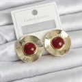 BUĞZ Vintage Model Bordo Gold Renk Pirinç Kadın Küpe