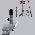 BUĞZ Vlog ve Canlı Yayın İçin Çift Yaka Mikrofonu ve Tripodlu Selfie Çubuğu Seti