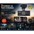 BUĞZ WiFi Destekli 1080p 3 Kameralı Araç İçi Kamera LCD Ekranlı Gece Görüşlü G Sensörlü