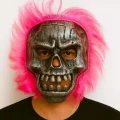 BUĞZ Wild Skull - Gümüş Kafatası Pembe Saçlı İskelet Maske