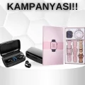 BUĞZ Wireless Şarjlı Pembe Akıllı Saat ve Kablosuz Bluetooth Kulaklık Dokunmatik Kontrol