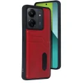 BUĞZ Xiaomi Redmi 13c Kılıf Sara Kartvizitli Deri Kılıf - Kırmızı