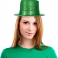  Yeşil Renk Parıltılı Simli Fötr Silindir Parti Şapkası