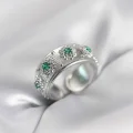 BUĞZ Yeşil Zirkon Taşlı Gümüş Renk Vintage Kadın Yüzük