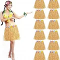 BUĞZ Yetişkin ve Çocuk Uyumlu Saman Renk Hawaii Luau Hula Etek 40 cm 12 Adet