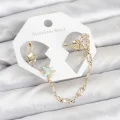 BUĞZ Yıldız Model Pirinç Gold Renk Zincir Bağlantılı Ear Cuff Küpe Seti