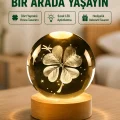BUĞZ Yonca Figürlü Cam Küre USB Işıklı Ahşap Tabanlı Dekoratif Masa Lambası