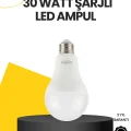 BUĞZ Yüksek Işık Güçlü Şarjlı LED Ampul E27 30W Enerji Tasarruflu
