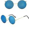 BUĞZ Yuvarlak Cam John Lennon Tarzı Gold Çerçeveli Mavi Gözlük