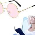 BUĞZ Yuvarlak Cam John Lennon Tarzı Gold Pembe Gözlük