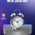 BUĞZ Yuvarlak Gümüş Dekoratif Işıklı Masa Üstü Saat Alarmlı Sessiz Çalışma