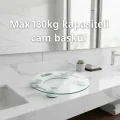 BUĞZ Yuvarlak Şeffaf Dijital Cam Baskül Tartı – 180 Kg Taşıma Kapasitesi, Hassas Ölçüm, Şık Tasarım Terazi