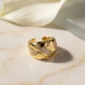 BUĞZ Zirkon Taş Detaylı Geçmeli Örgü Tasarımlı Ayarlanabilir Gold Renk Yüzük
