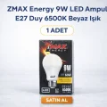 BUĞZ ZMAX Energy 9W LED Ampul E27 Duy 6500K Beyaz Işık 720 Lümen 60W Eşdeğer Enerji Tasarruflu 1 Adet