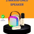 Çift Mikrofonlu Kompakt Karaoke Hoparlör – Uzun Pil Ömrü