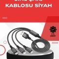 Dayanıklı Metal Başlıklı 3’ü 1 Arada Şarj Kablosu – Tüm Cihazlarla Uyumlu