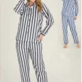 Freshness 4007 Kadın Uzun Kol Çizgili Gaffuriye Pijama Takımı
