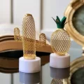 Lamba 2li Metal Ananas Ve Kaktüs Model Mini Gece Ve Masa Dekor Lambası Pilli