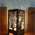 Lamba Masa Lambası Lazer Kesim Mini Özel Tasarım Ahşap Abajur Masa Süsü