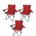 Genel Ürün Katlanabilir Katlanır Kırmızı Çantalı Kamp Sandalyesi 3 Adet Metal Tek Kişilik Kırmızı 3lü
