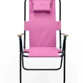 Genel Ürün 0,5 - 3 kg Yastıklı yüksek sırtlı katlanır büyük boy kamp piknik sandalyesi, ağaç kollu-PEMBE Pembe