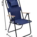Genel Ürün Tek Kişilik Yastıklı yüksek sırtlı katlanır büyük boy kamp piknik sandalyesi, ağaç kollu-Lacivert T