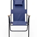 Genel Ürün Tek Kişilik Yastıklı yüksek sırtlı katlanır büyük boy kamp piknik sandalyesi, ağaç kollu-Lacivert T