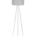 Lamba 3 Ayaklı Lambader Tripod Ayak Üç Ayaklı Abajur Yuvarlak Kumaş Gri Başlık Beyaz Ayak L178