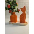 Oyuncak Laurel-wood  3 Parça Oval Tabaklı,Minyatür Vazo,Kedi Figür Seti(VERNİKLİ)