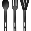 Genel Ürün 3lü Mini Plastik Spatula Kaşık Çatal Servis Seti Takımı Siyah