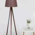 Lamba 3 Ayaklı Lambader Tripod Ayak Üç Ayaklı Ahşap Abajur Konik Kumaş Kahverengi Başlık Kahverengi Ayak