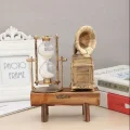 Kol Saati Ahşap Antika Tasarımlı Dekoratif  Gold Renk Gramofon Ve Kum Saati Dekorasyon Ev Ofis Hediyelik Eşya