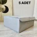 Oyuncak 5 Adet Gri Çok Amaçlı Dolap Içi Çamaşır Oyuncak Düzenleyici Kapaklı Baza Altı Kutu Hurç 50x40x19 Cm