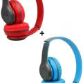 Genel Ürün (ÇKR) 2 Adet P47 Extra Bass Wireless Bluetooth Kulaklık 5.1 Edr Kırmızı Mavi 2 Adet