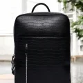 Genel Ürün Organizer Premium Deri 16 inç Kroko Siyah Sırt Laptop Çantası
