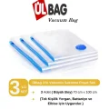 Genel Ürün (3 ADET) Vakumlu Poşet Seti 70 Cm X 100 Cm (BÜYÜK BOY) Yastık, Battaniye, Elbise Vakumlu Hurç