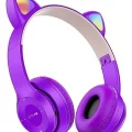 Genel Ürün Mor Renk Kedi Kulağı Detaylı Uyumlu Bluetooth Kablosuz Kulaklık Çocuk Oyuncu