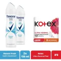 Genel Ürün Antiperspirant Kadın Sprey Deodorant Shower Fresh 150 ml X2 + Kotex Ped Ultra Normal 8li