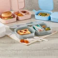Genel Ürün 2 Katlı 4 Bölmeli Gri Premium Kiddy Lunch Box - Premium 3 1 Beslenme Çantası - Yemek Saklama Kabı